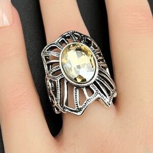 925 Sterling Silver with Champagne Topaz Crystal Freeform Filigree Ring Size 8
